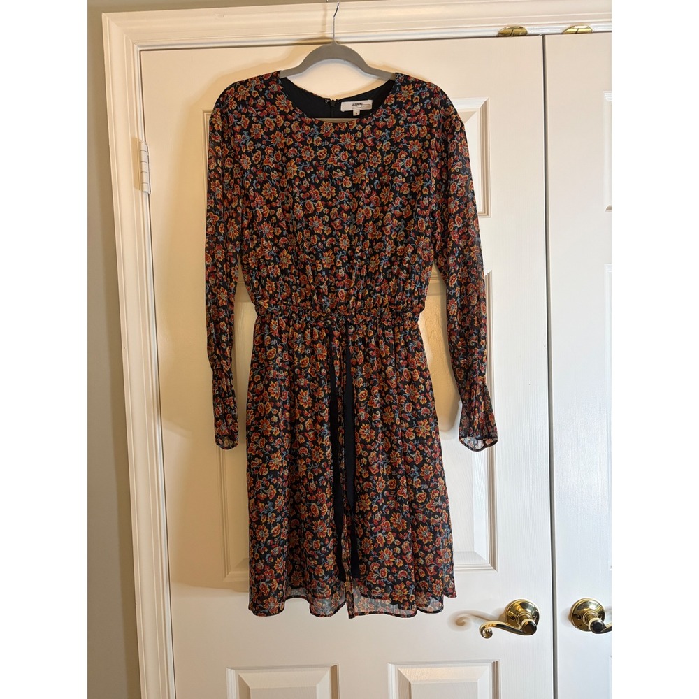 Jason Wu Collective Floral Mini Dress 8 Multicolor Boho Tie Waist Long Sleeve
